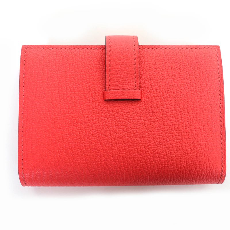 Hermes Bearn Mini Chevre Rose Texas Silver Hardware Mini Wallet Fold Wallet