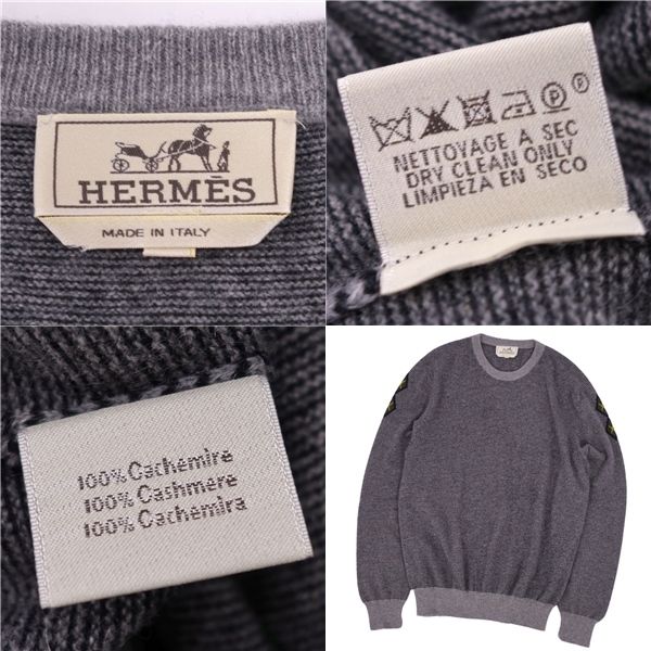 Hermes Knit Sweater Long Sleeve Long Sleeve Striped 100% Cashmere Tops Men's XL