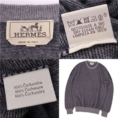 Hermes Knit Sweater Long Sleeve Long Sleeve Striped 100% Cashmere Tops Men's XL