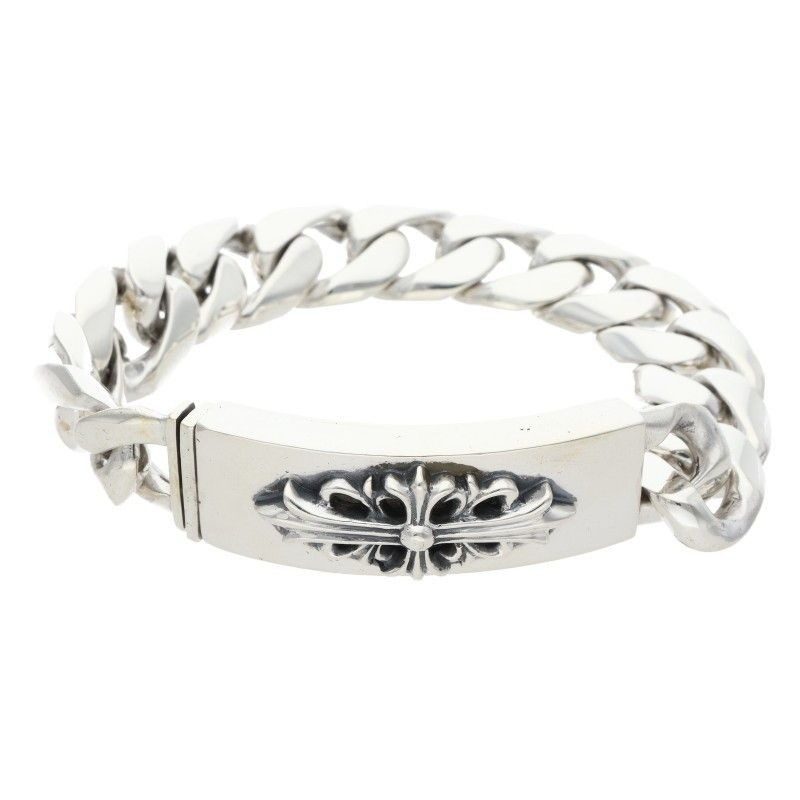 Chrome Hearts ID Floral Crs Cross ID Classic Vintage Silver Bracelet