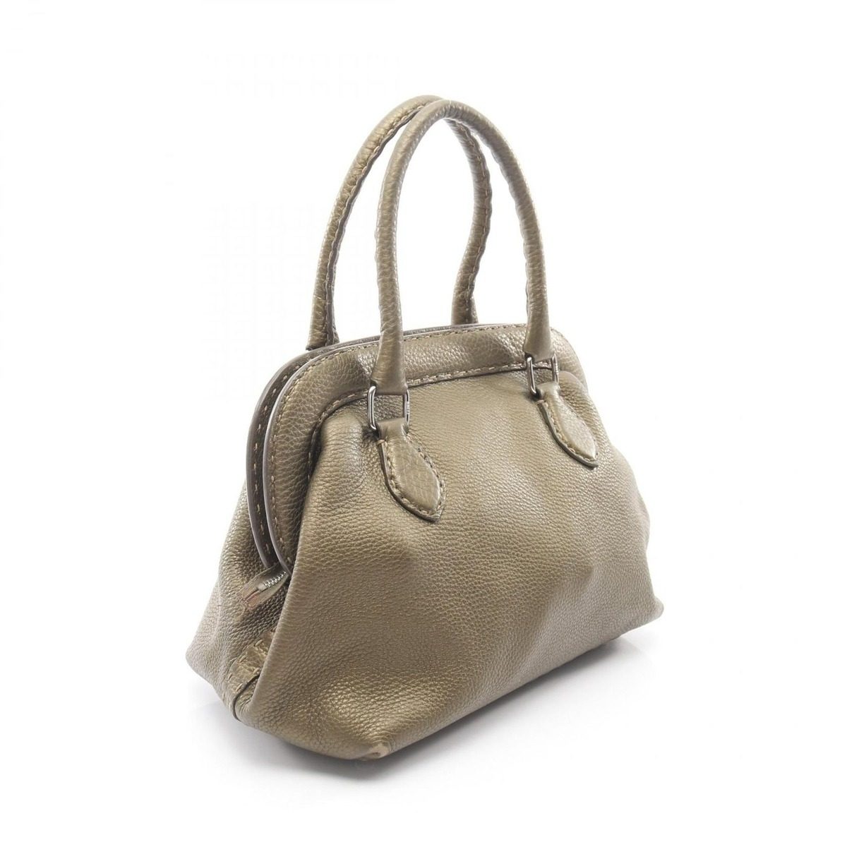Fendi Handbageria Doctor's Bag Metallic Khaki Leather Handbag — view 2