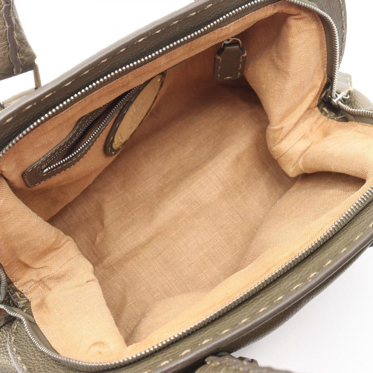 Fendi Handbageria Doctor's Bag Metallic Khaki Leather Handbag — view 3