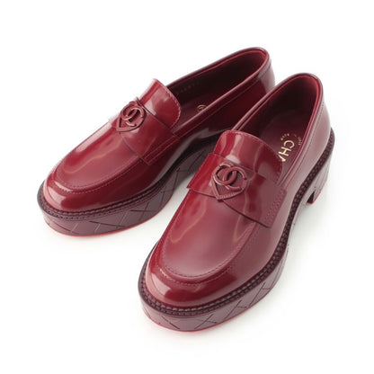 Chanel 24k Shiny Calfskin CC Logo Heart Platform Loafers Shoes Red 35.5