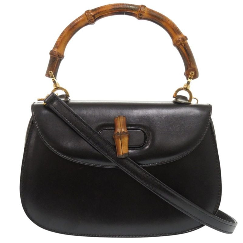 Gucci 2-Way Bamboo 000 2046 0188 Leather Black Handbag 1373