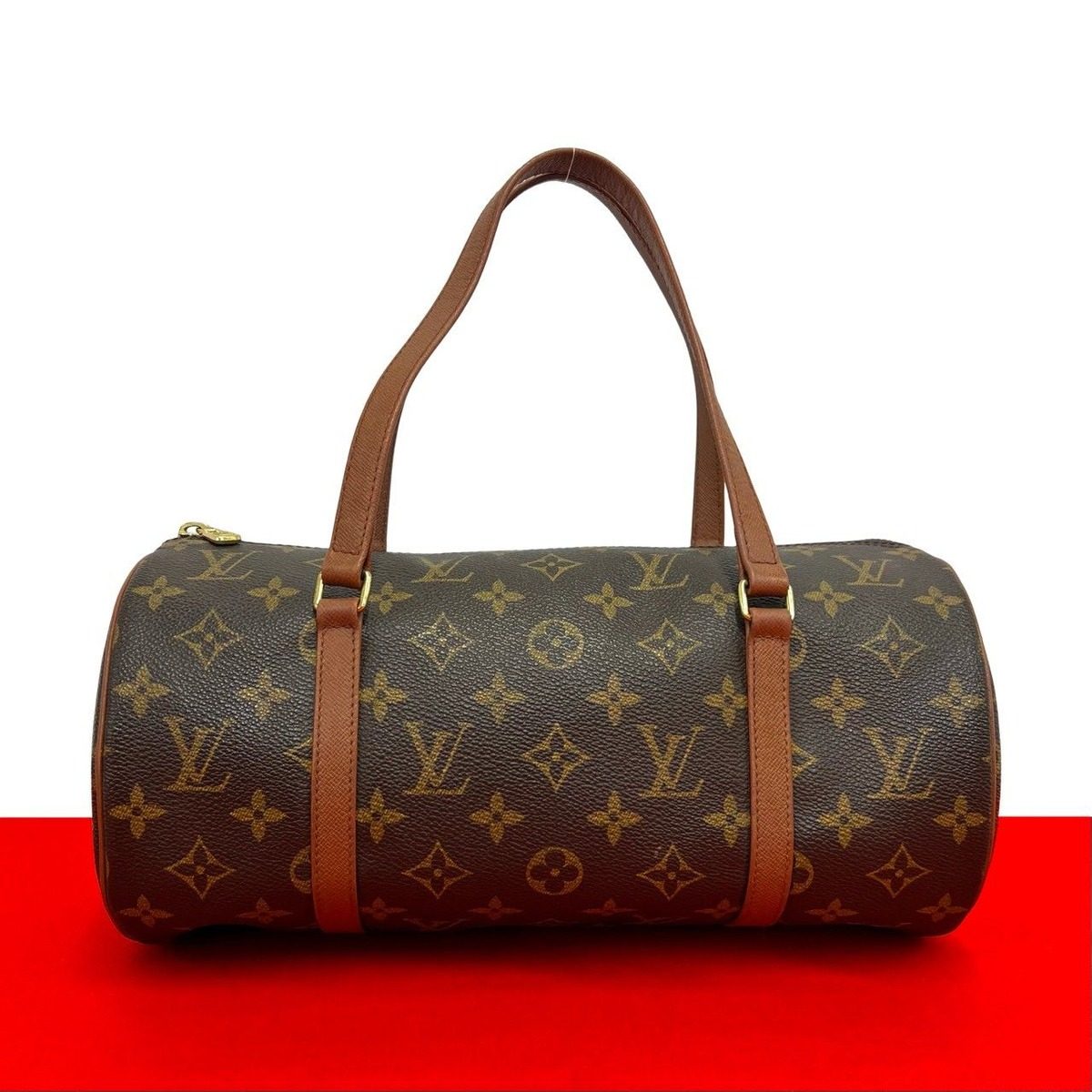 Louis Vuitton Papillon 30 Monogram Leather Drum Boston Bag Brown