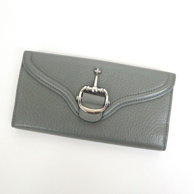 Gucci Horsebit Hook Wallet Leather Moss Gray Silver