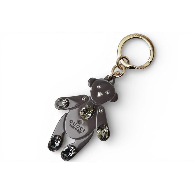 Gucci Key Ring Holder Charm Teddy Bear Swarovski Rhinestone Gray