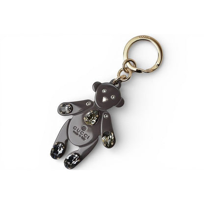 Gucci Key Ring Holder Charm Teddy Bear Swarovski Rhinestone Gray