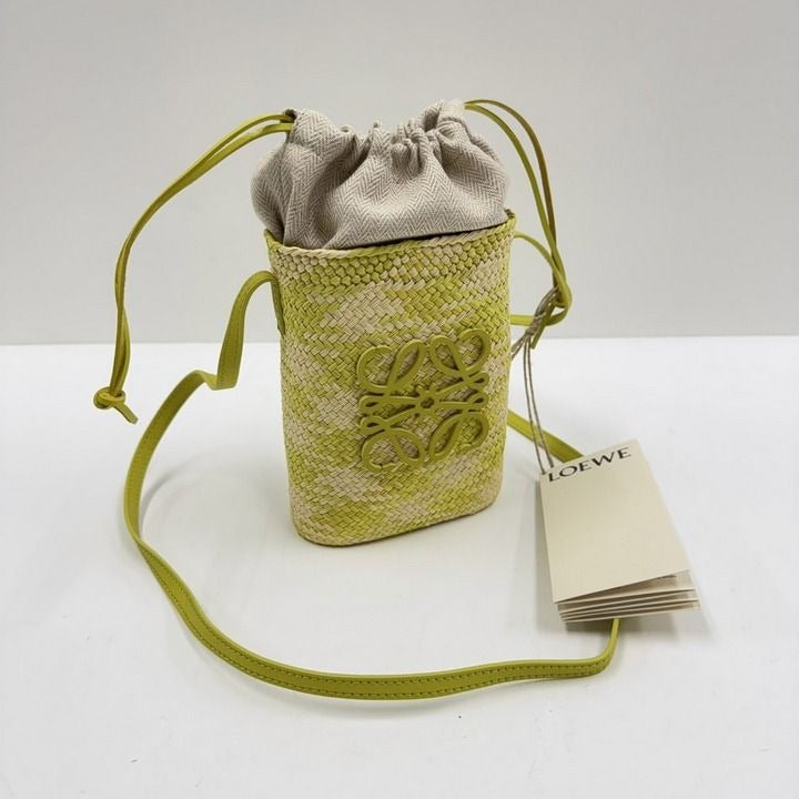 Loewe Square Pocket Shoulder Bag Irakaya Calf Natural Lime Green