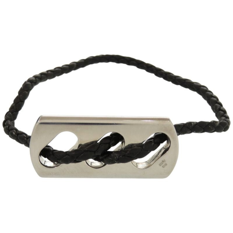 Hermes Leather Silver 925 Black Hardware Bracelet 1124
