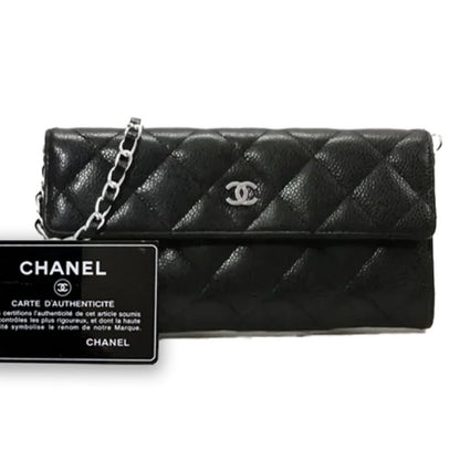 Chanel CC Classic Caviar Flap Wallet Chain Shoulder Crossbody Black
