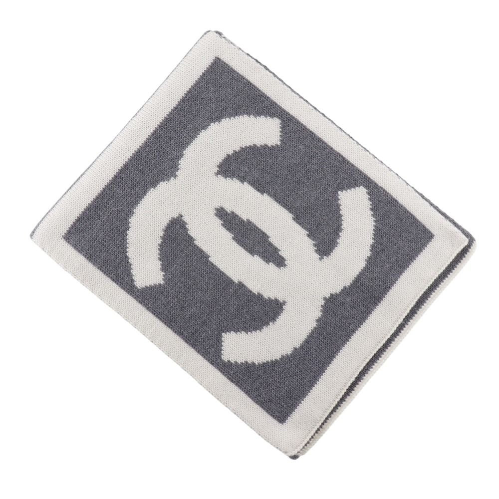 Chanel CC Logo Sports Line Wool Silk Gray Scarf