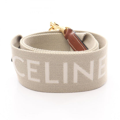 Celine Shoulder Strap Jacquard Short Beige White Canvas Leather Brown