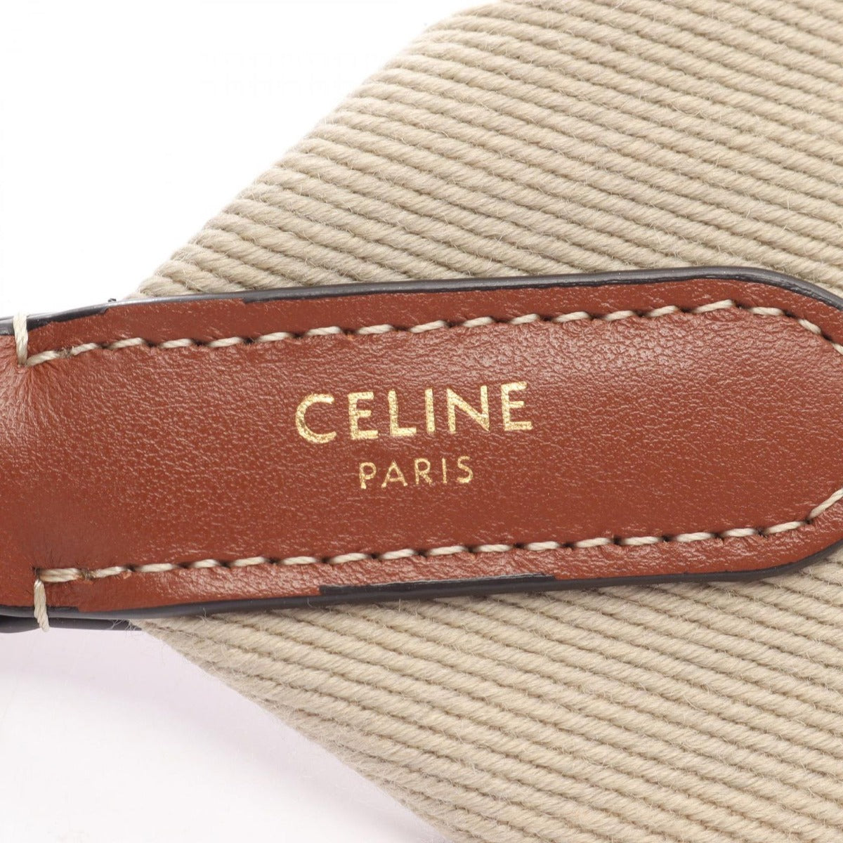 Celine Shoulder Strap Jacquard Short Beige White Canvas Leather Brown — view 4