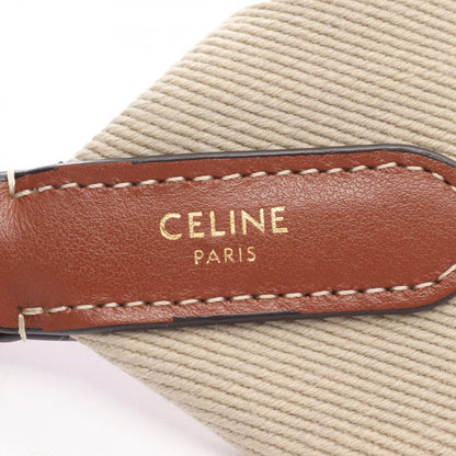 Celine Shoulder Strap Jacquard Short Beige White Canvas Leather Brown — view 4