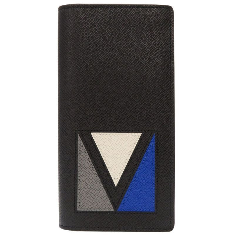 Louis Vuitton Taiga Portefeuille Brazza V Shape Noir Black Long Wallet