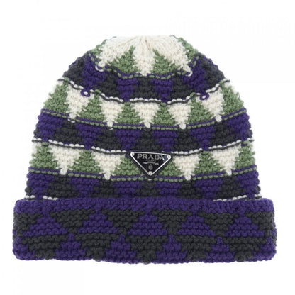 Prada Triangle Logo Knit Cap Purple Green Beige