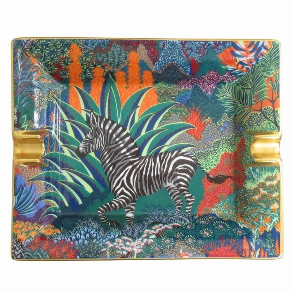 Hermes Mountain Zebra Gray Plate Porcelain Ceramic Guccissima Tray Multi