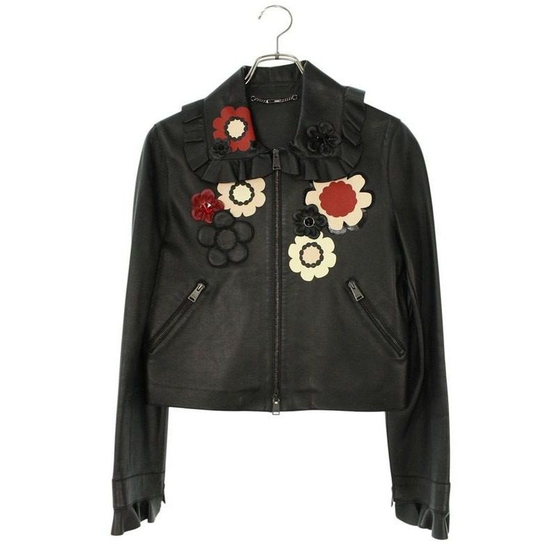 Fendi Flower Patch Leather Jacket 40
