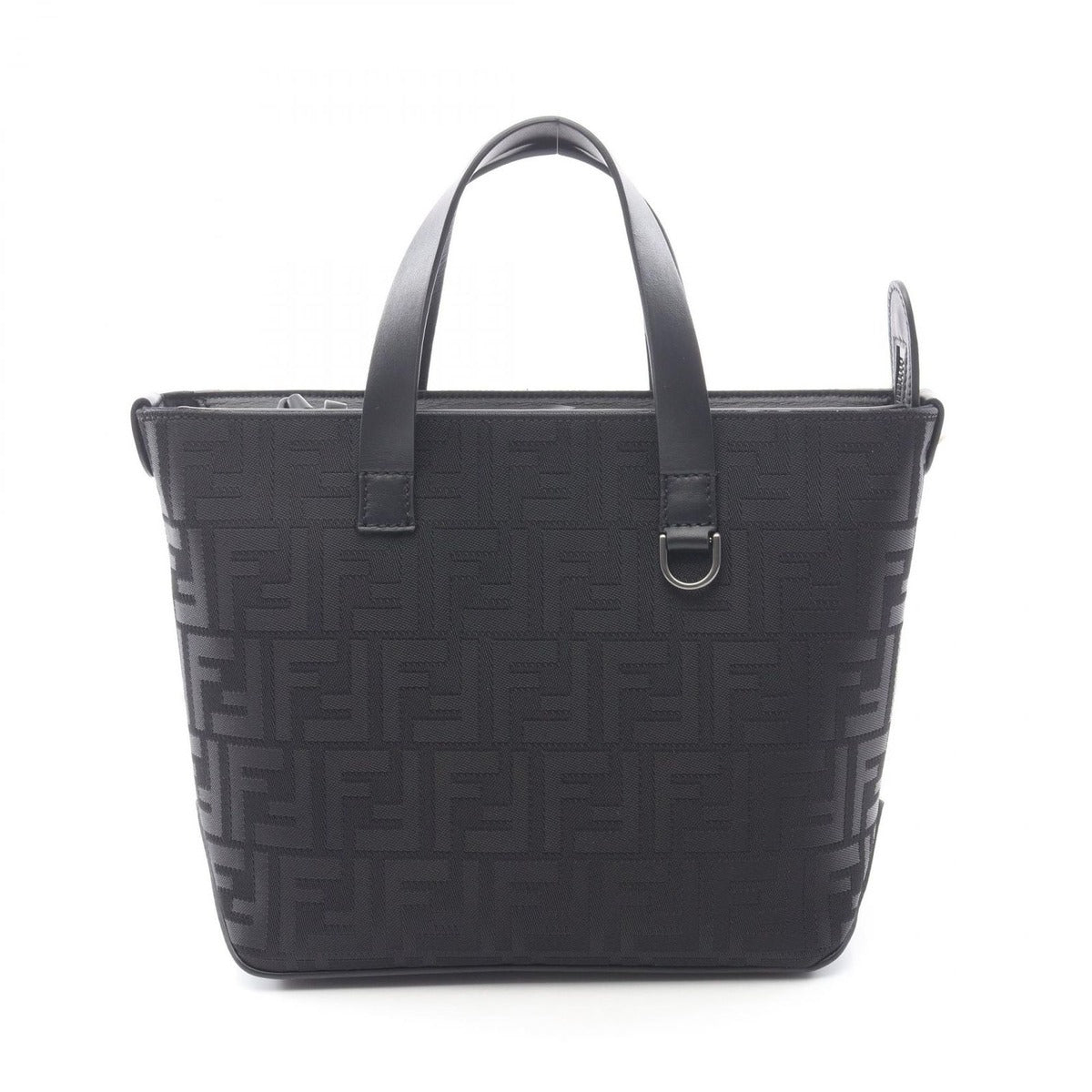 Fendi Handbag FF Shopping Small Black Canvas Leather Tote