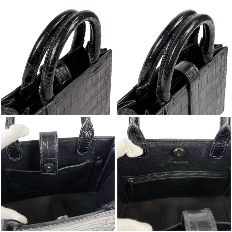 Balenciaga Hourglass Mini Handbag Black Croc Shape Pressed Leather