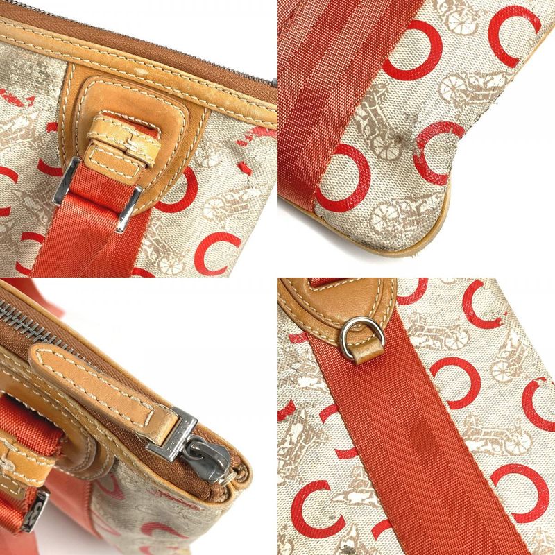 Celine Shoulder Bag Logo Macadam Carriage Leather / Coated Canvas Orange