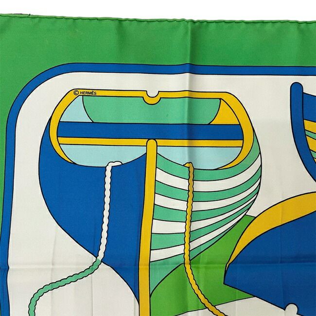 Hermes Scarf Carré 90 Green Blue White Thalassa