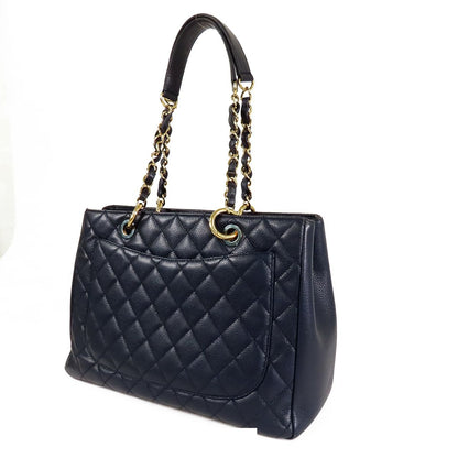 Chanel Grand Shopping Tote Bag GST Shoppingtote Navy Gold Caviar Leather — view 2