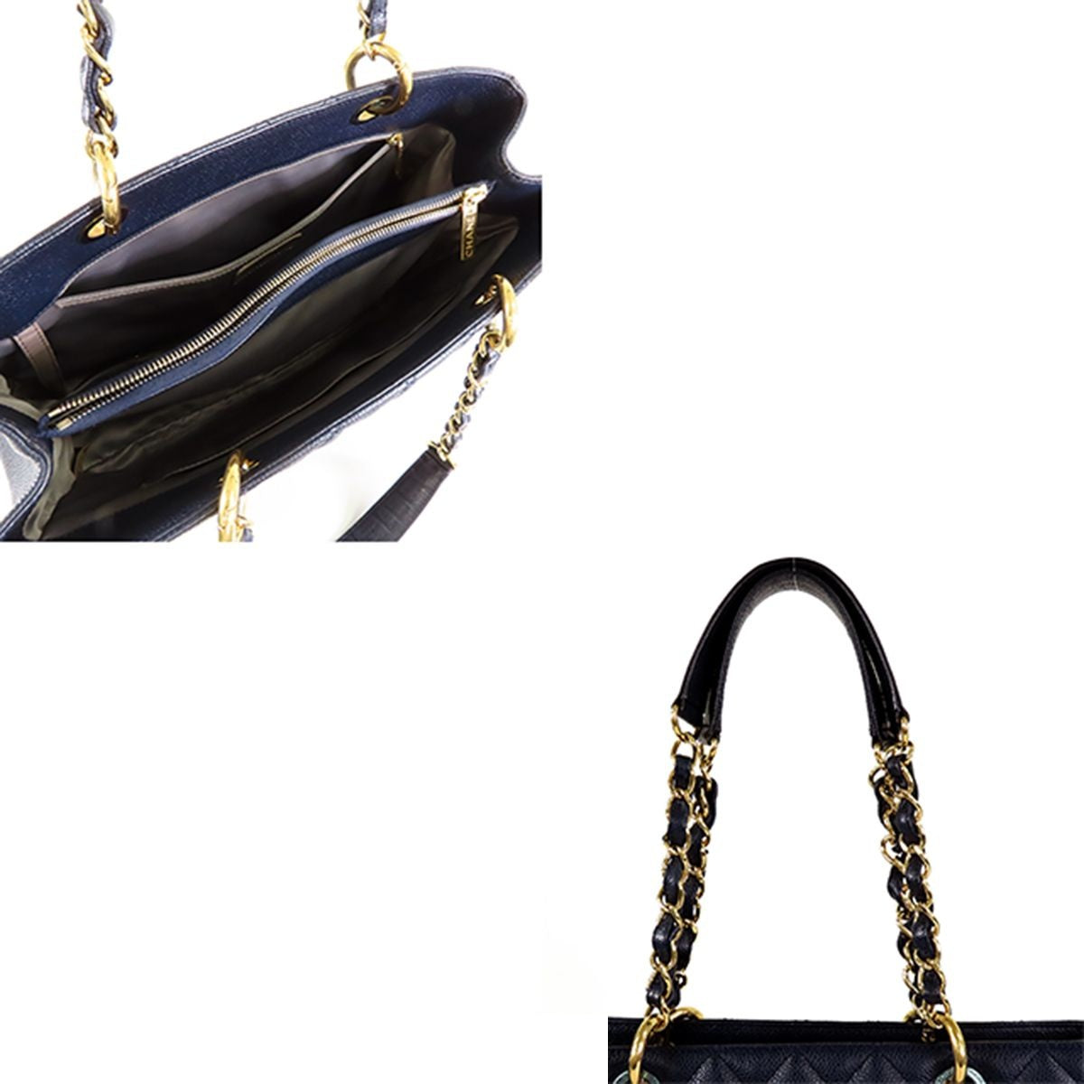 Chanel Grand Shopping Tote Bag GST Shoppingtote Navy Gold Caviar Leather — view 4