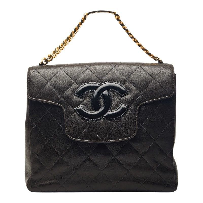 Chanel Quilted CC Logo Chain Handbag Black Lambskin