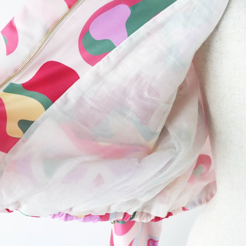 CHANEL 21AW P70173 100% Silk Logo Print Hooded Zip-up Jacket/blouson Multi 34