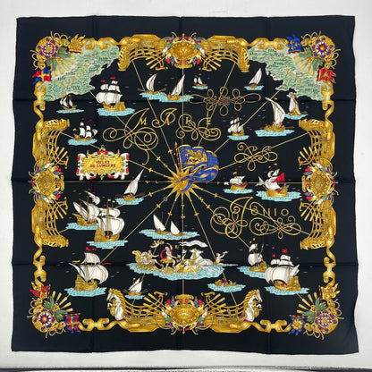 Hermes Scarf Silk Carre 90 Voiles de Lumiere Sailing Ship Of Light Black — view 2