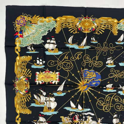 Hermes Scarf Silk Carre 90 Voiles de Lumiere Sailing Ship of Light Black — view 3