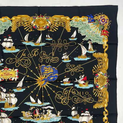 Hermes Scarf Silk Carre 90 Voiles de Lumiere Sailing Ship Of Light Black — view 4
