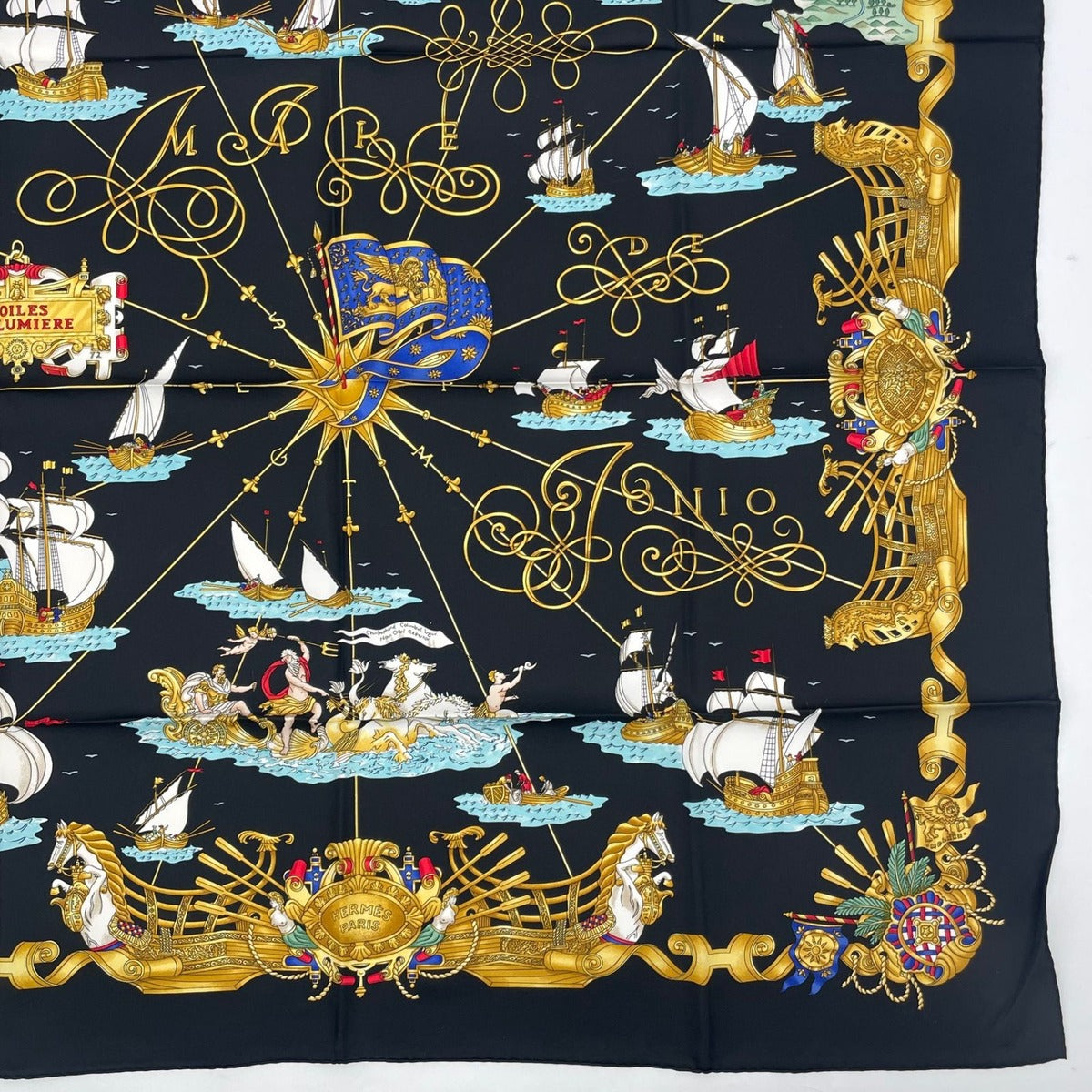 Hermes Scarf Silk Carre 90 Voiles de Lumiere Sailing Ship of Light Black — view 6