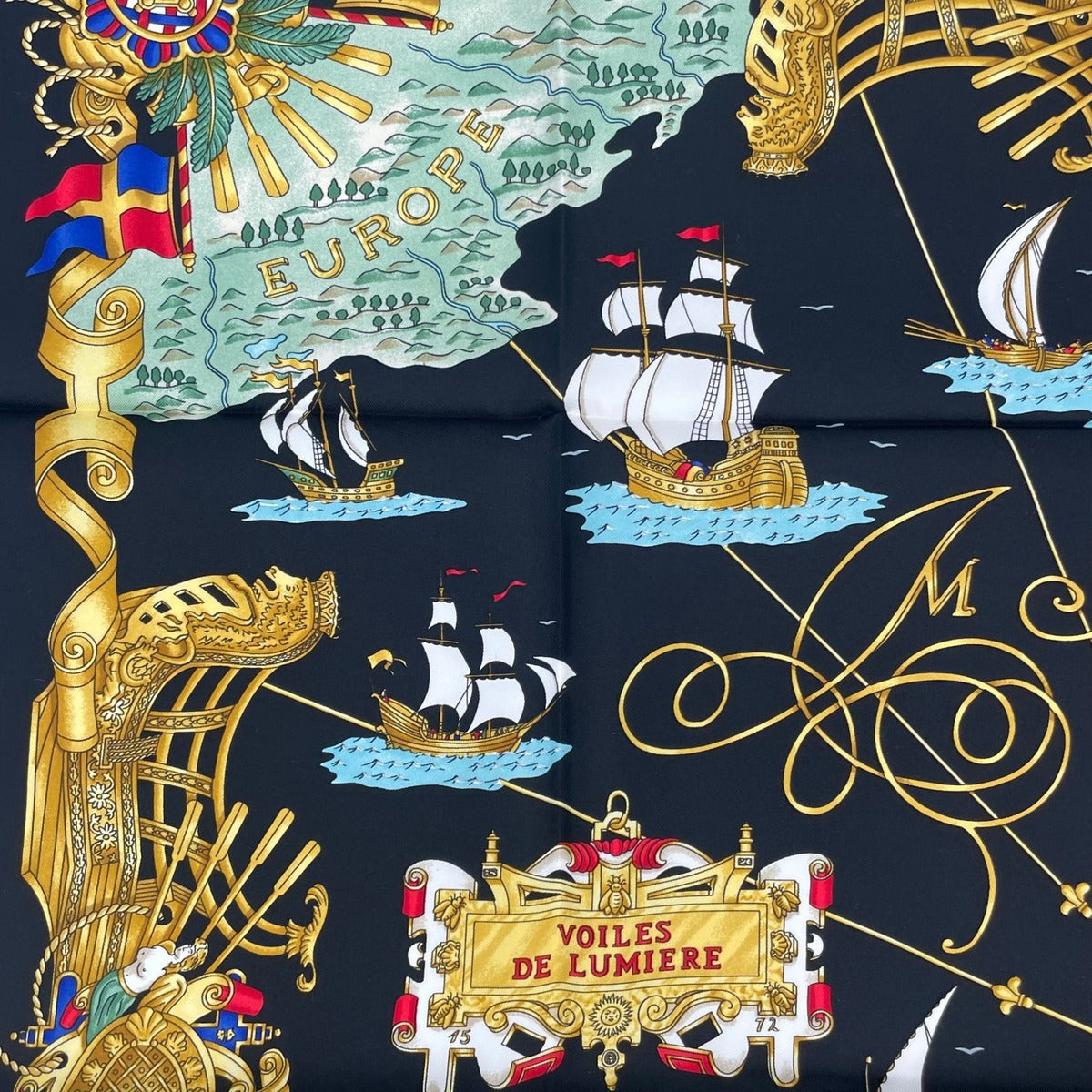 Hermes Scarf Silk Carre 90 Voiles de Lumiere Sailing Ship of Light Black — view 9