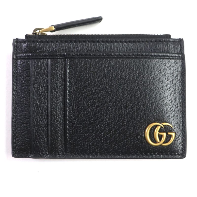 Gucci 657589 Leather GG Marmont Business Card Holder Card Case Black Gold