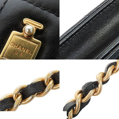 Chanel Chain Wallet Black Gold Lambskin Quilted No. 5 Icon Cambon Shoulder Bag — view 6