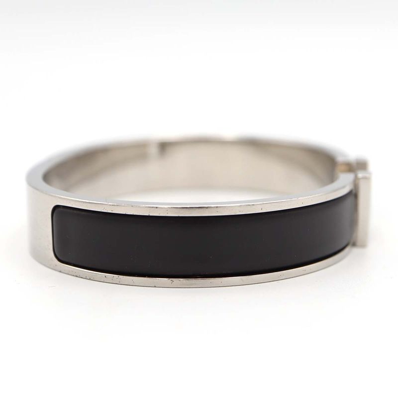 Hermes Click H GM H Logo Bangle Bracelet Silver Color And Black Accessories