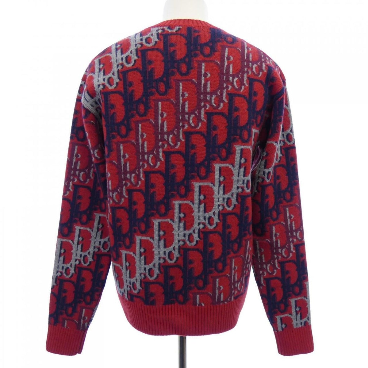 Dior Oblique Wool Jacquard Knit Sweater Navy Gray Red — view 2