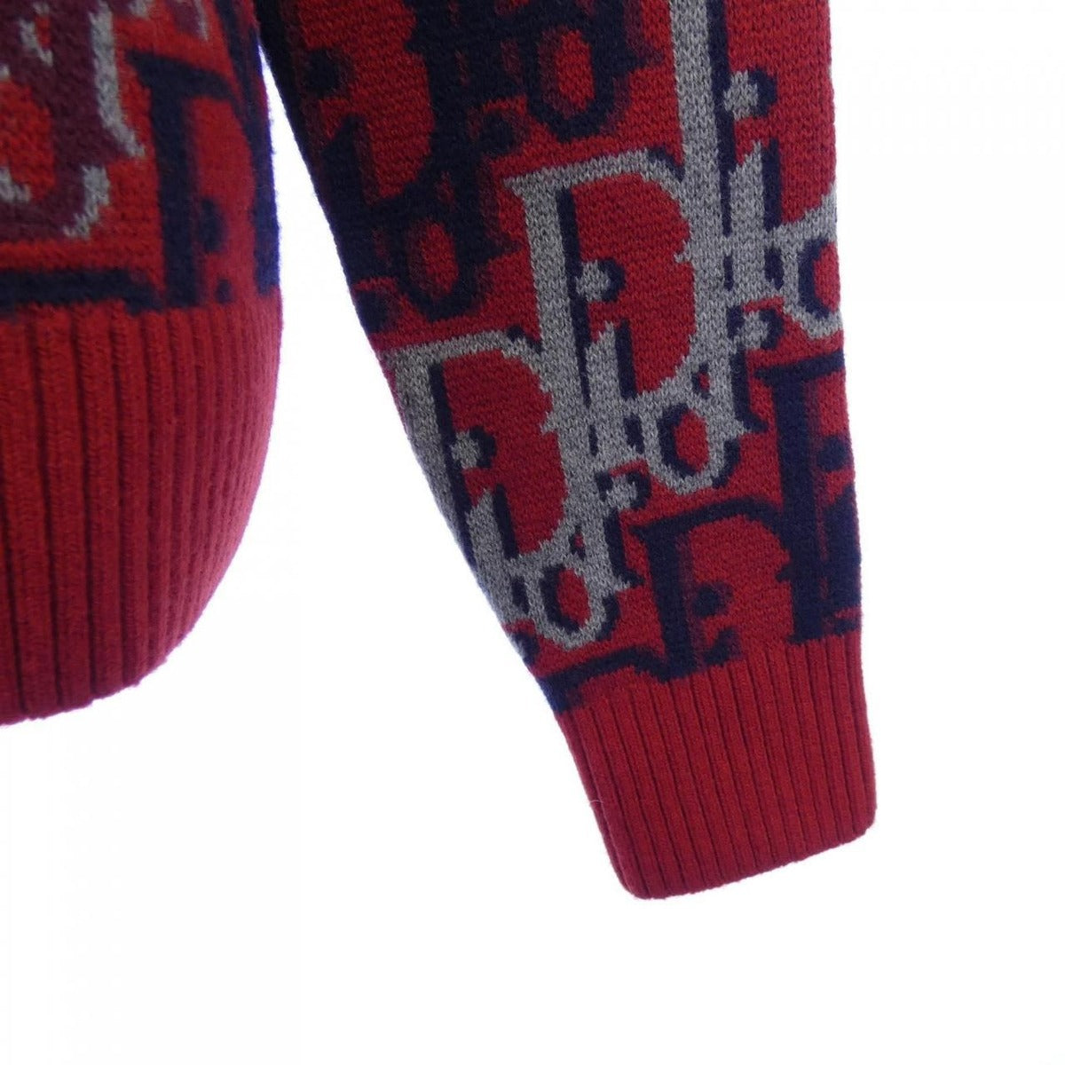 Dior Oblique Wool Jacquard Knit Sweater Navy Gray Red — view 6