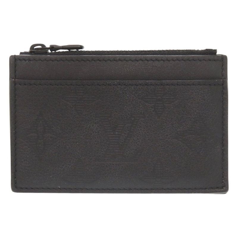 Louis Vuitton Coin Card Holder Monogram Shadow IC Chip Black Case