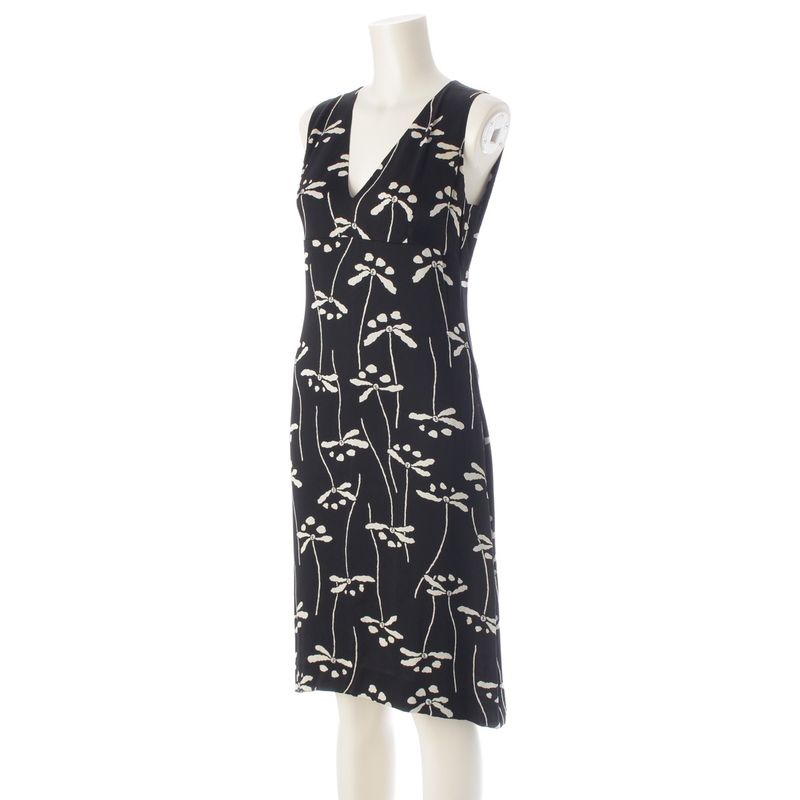Chanel 98P Silk Dragonfly Pattern Sleeveless Dress P10403 Black 38