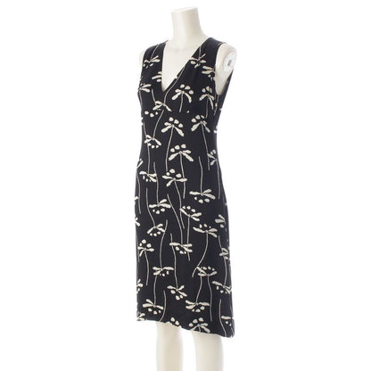 Chanel 98P Silk Dragonfly Pattern Sleeveless Dress P10403 Black 38