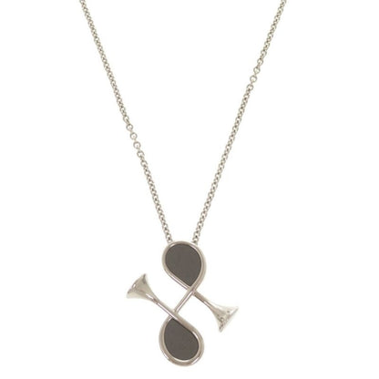 Hermes Col H Metal Leather Silver Gray Necklace Pendant 1333
