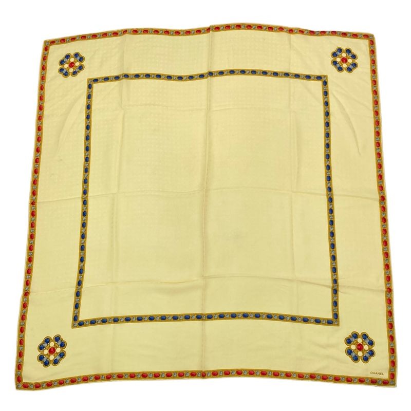 Chanel Scarf Large Silk Logo Coco Mark Yellow