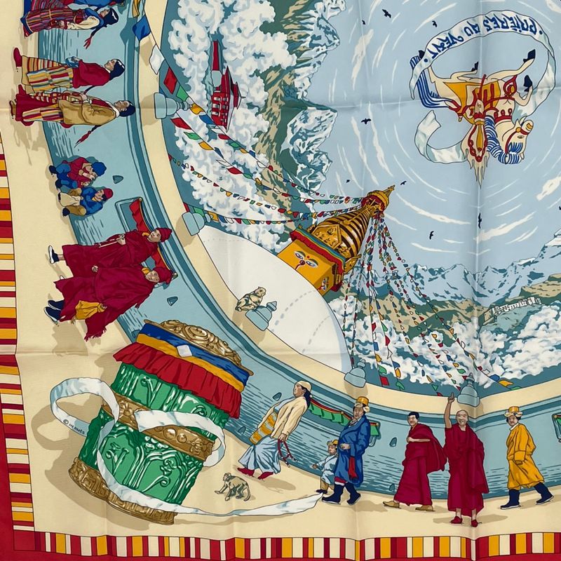 Hermes Carre 90 Prieres AU VENT Prayer In The Wind Silk Scarf Red