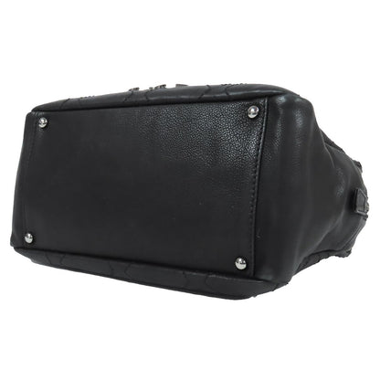 Chanel Diamond Stitch Chain Black Silver Leather CC Logo Shoulder Bag — view 3