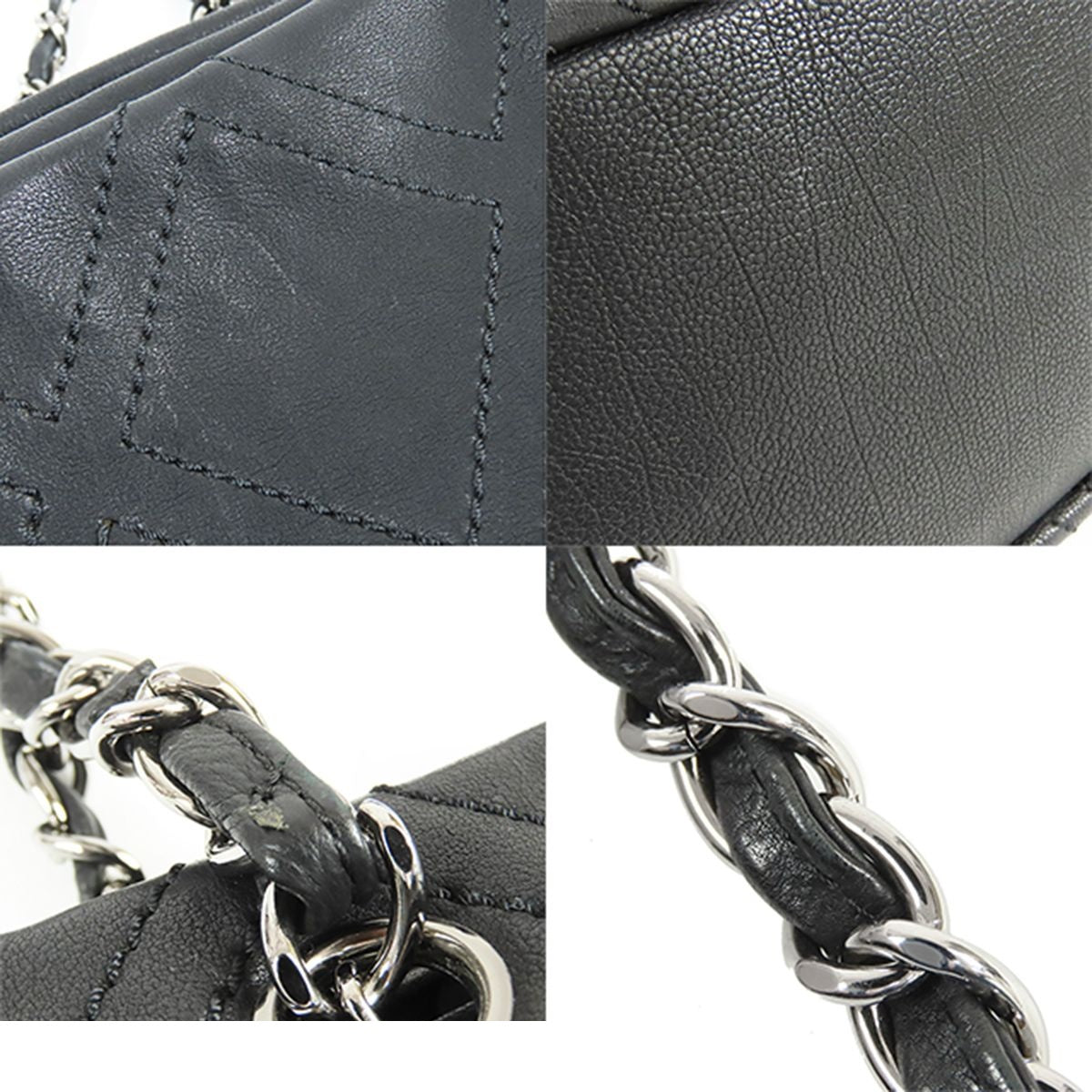 Chanel Diamond Stitch Chain Black Silver Leather CC Logo Shoulder Bag — view 7