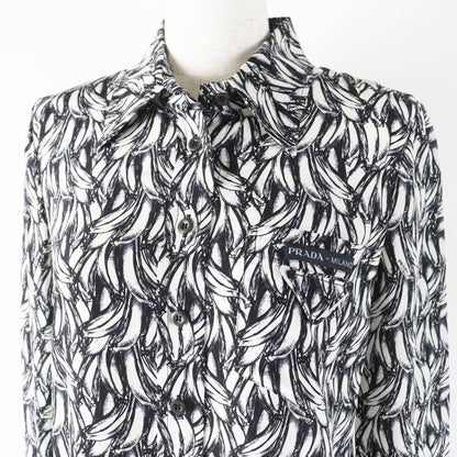 Prada 18AW P491c 100% Silk 100% Banana Allover Print Long Sleeve Shirt Black